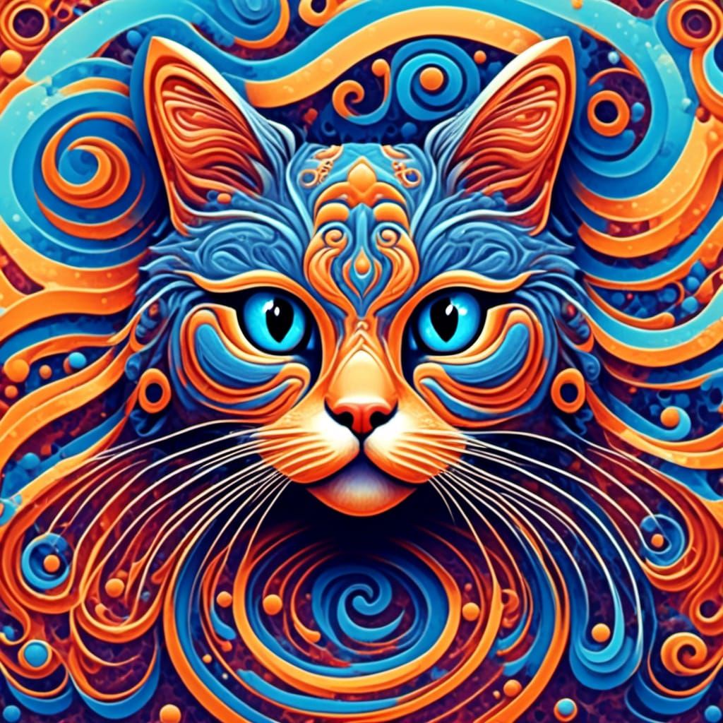 Abstract Fractal Cat in Zentangle Style