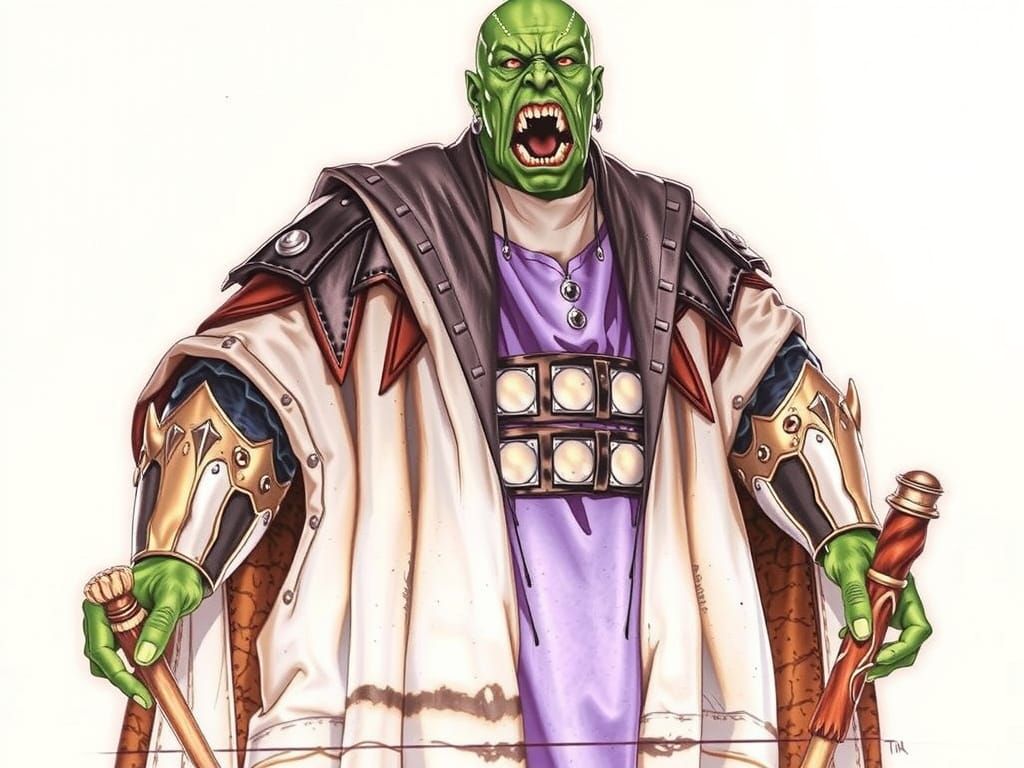 Grimacing Half-Orc War-Mage in Dark Fantasy Poster Art