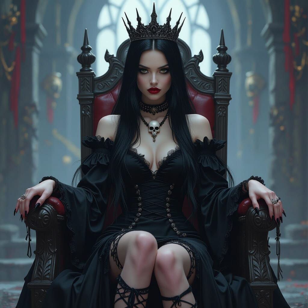 Goth Grunge Girl on Throne in Matte Painting Style