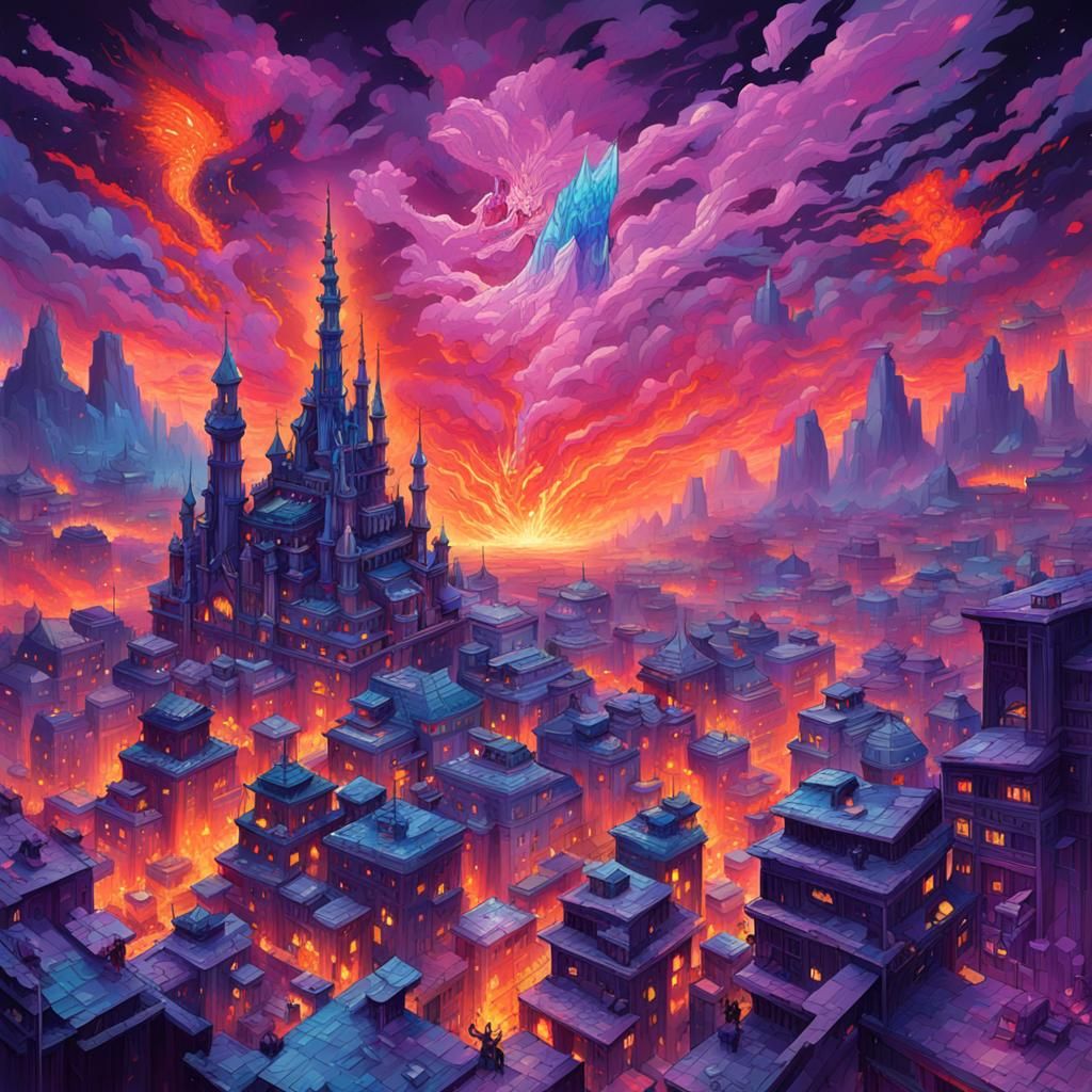 Isometric Landscape with Graffiti in Maximalist Style