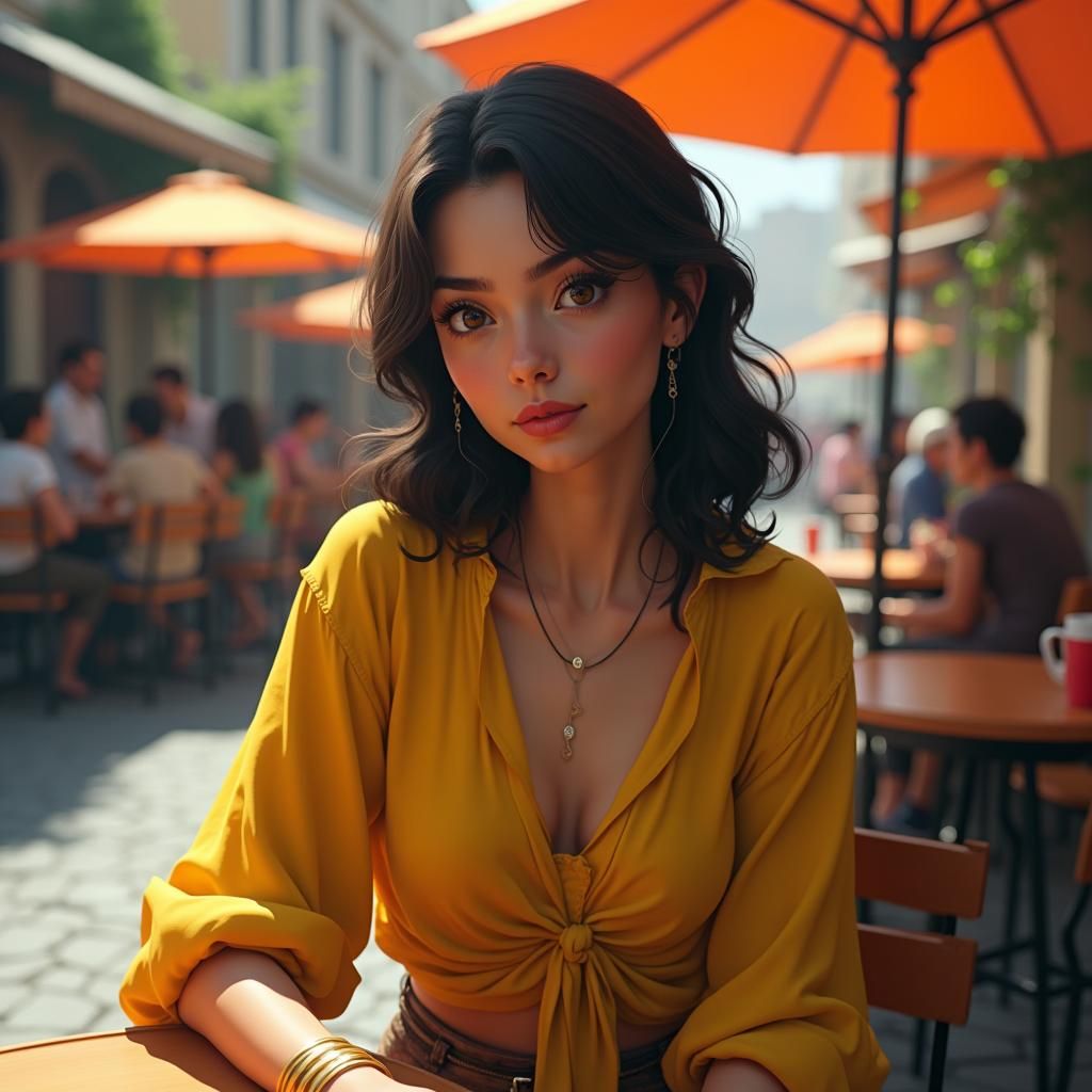 Aubrey Plaza at Cafe: Detailed Matte Painting