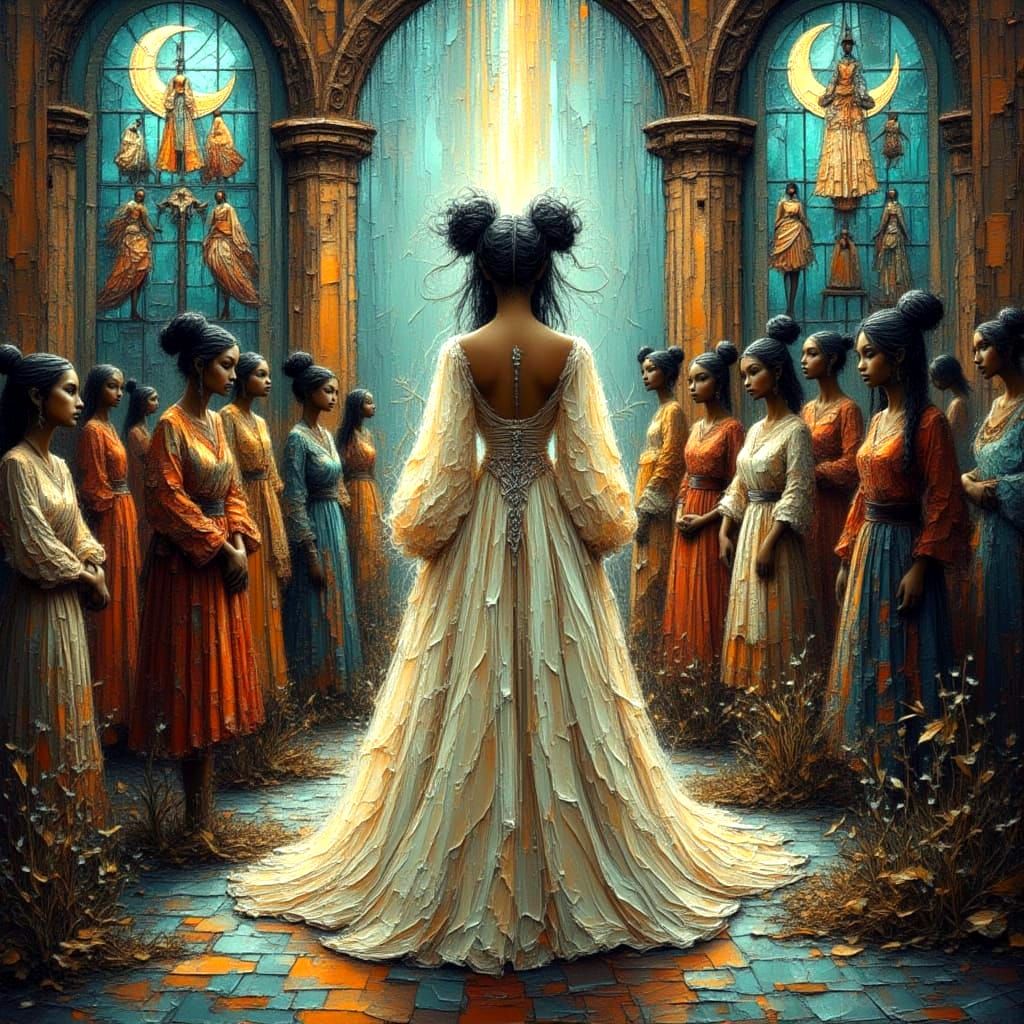 Moonchild Priestess at Ruined Cathedral Altar