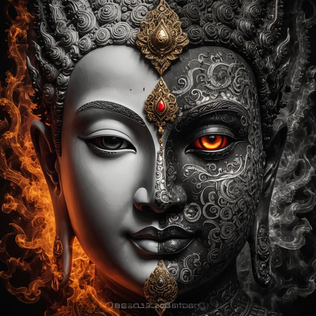 Surreal Buddha Devil Face in Thai Anime Style
