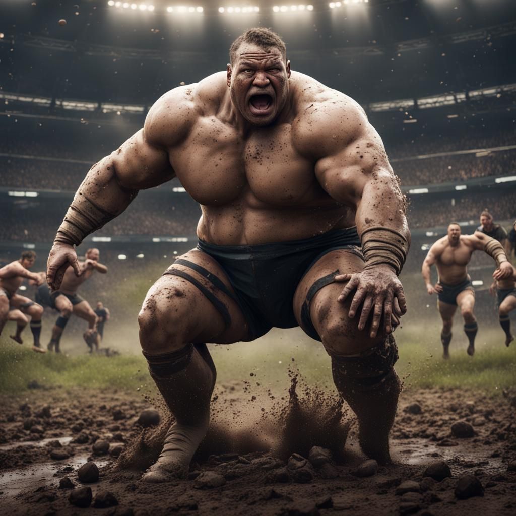 Rugby Concept Art with Muscular Figures