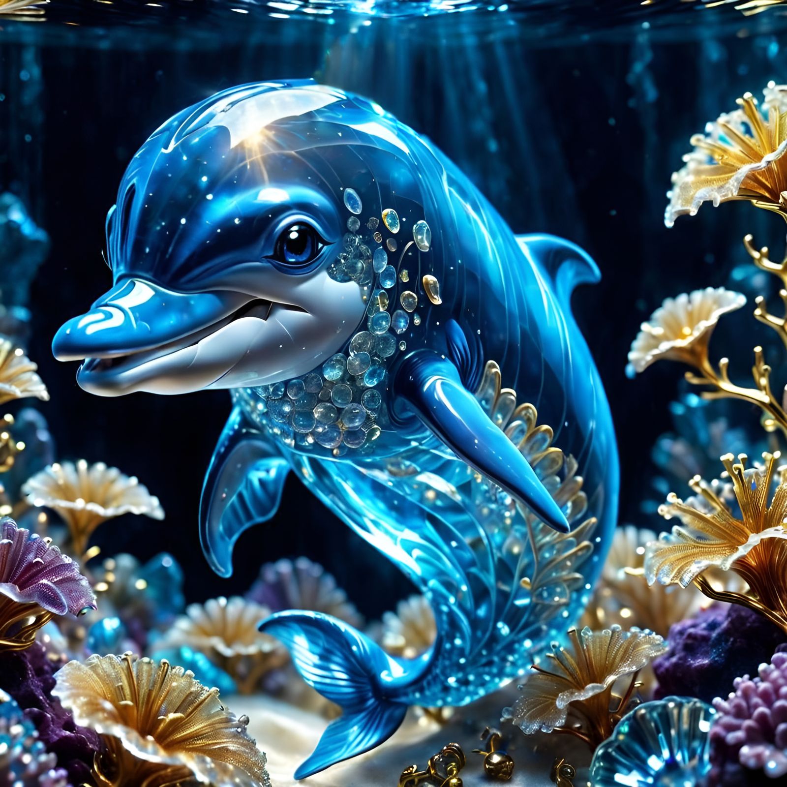 Crystal Dolphin Cub in Underwater Cave