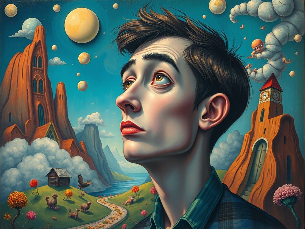 Surreal Self-Portrait in Dreamlike Landscape