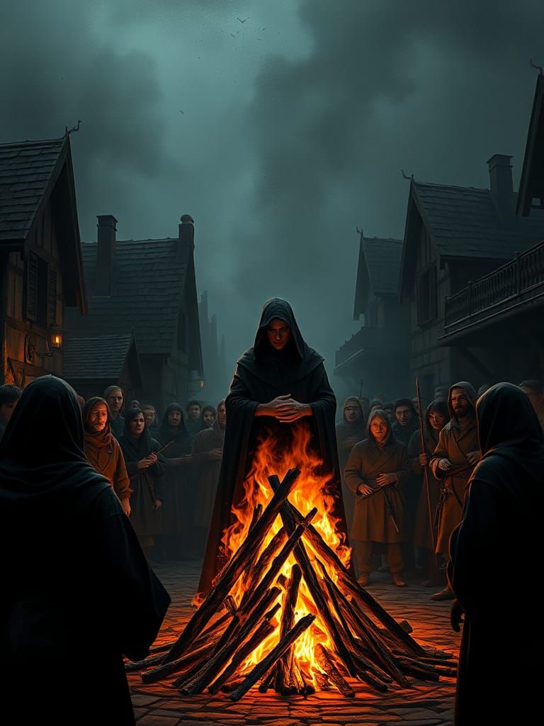 Medieval Witch Burning in Dark Symbolic Style