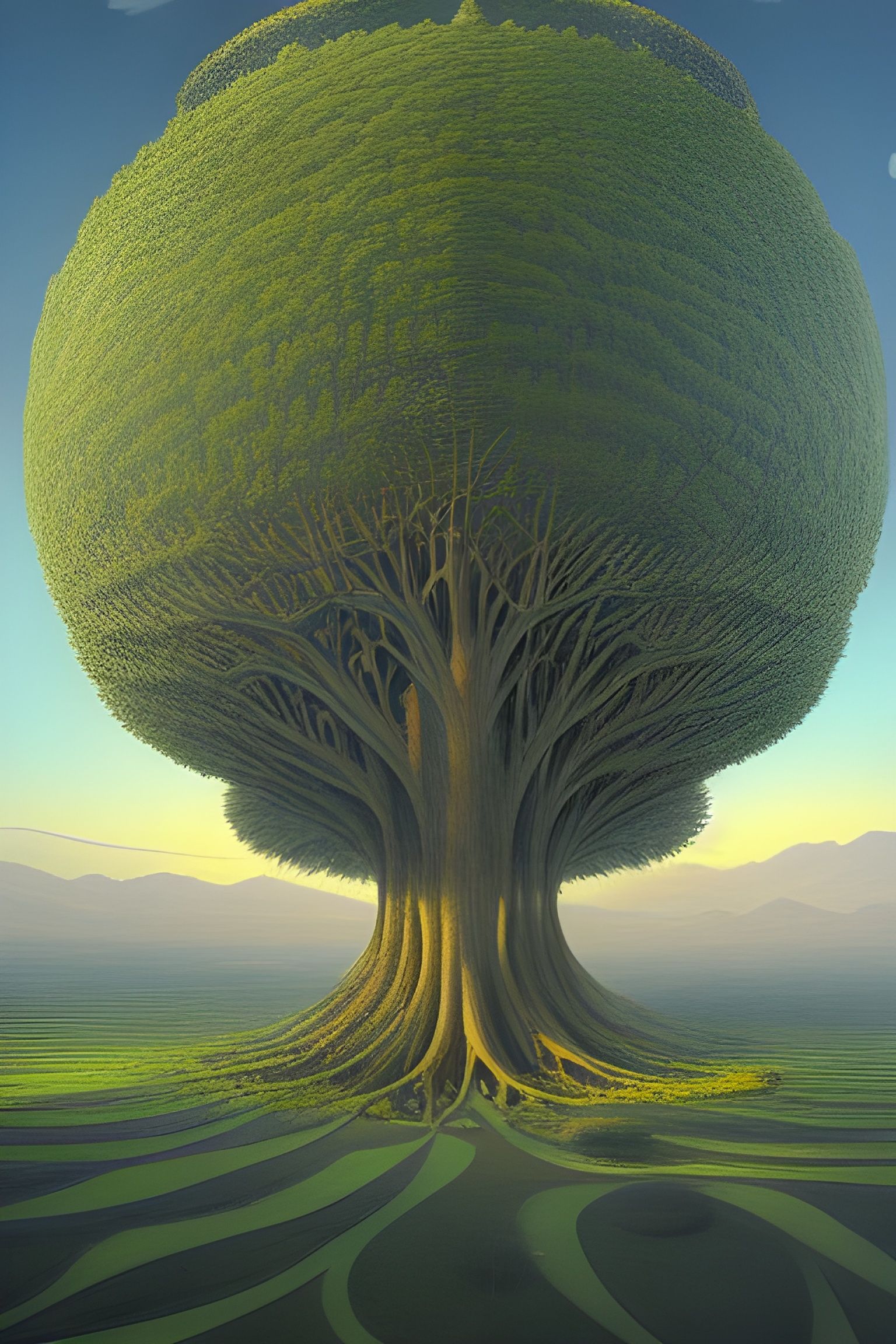 Clover Tree Megastructure in Surreal Landscape