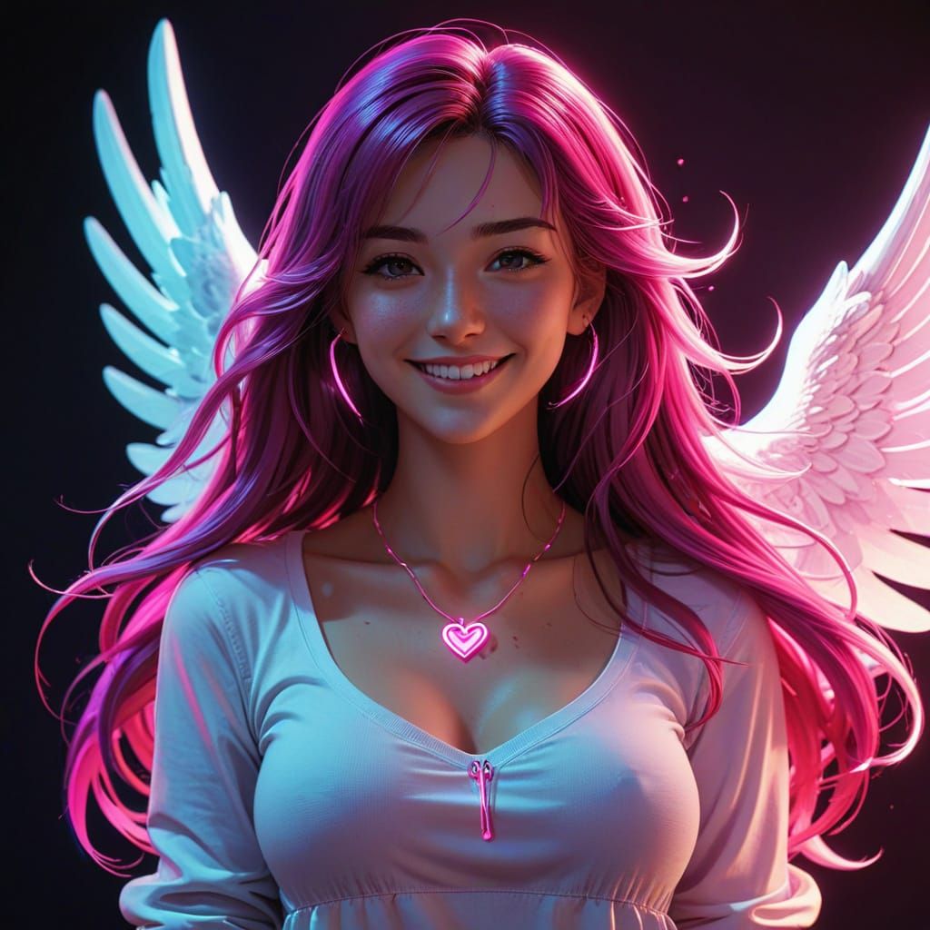 Angel of Joy in Vibrant Neon Light