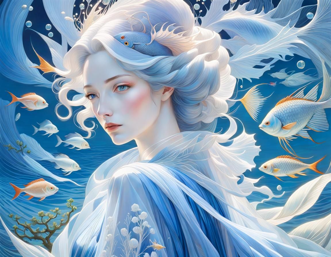 Ethereal Blue Ghost-Fish in Mystical Ocean