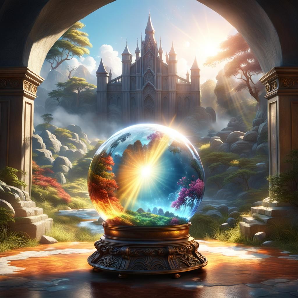 Colorful Light Refraction Through Crystal Ball