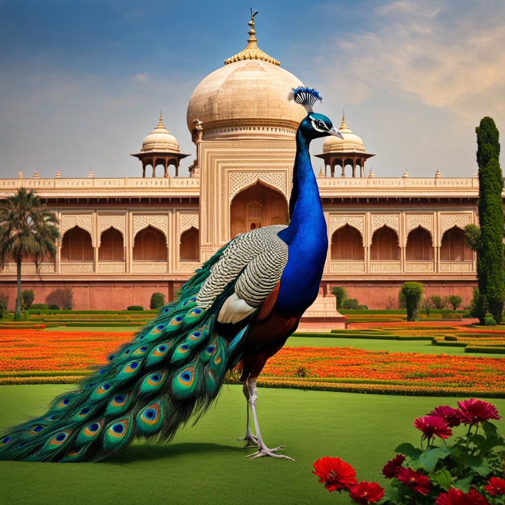 Majestic Peacock in an Indian Palace Garden