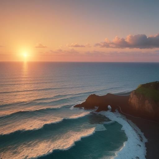 Seagull Silhouette at Sunset on a Serene Beach