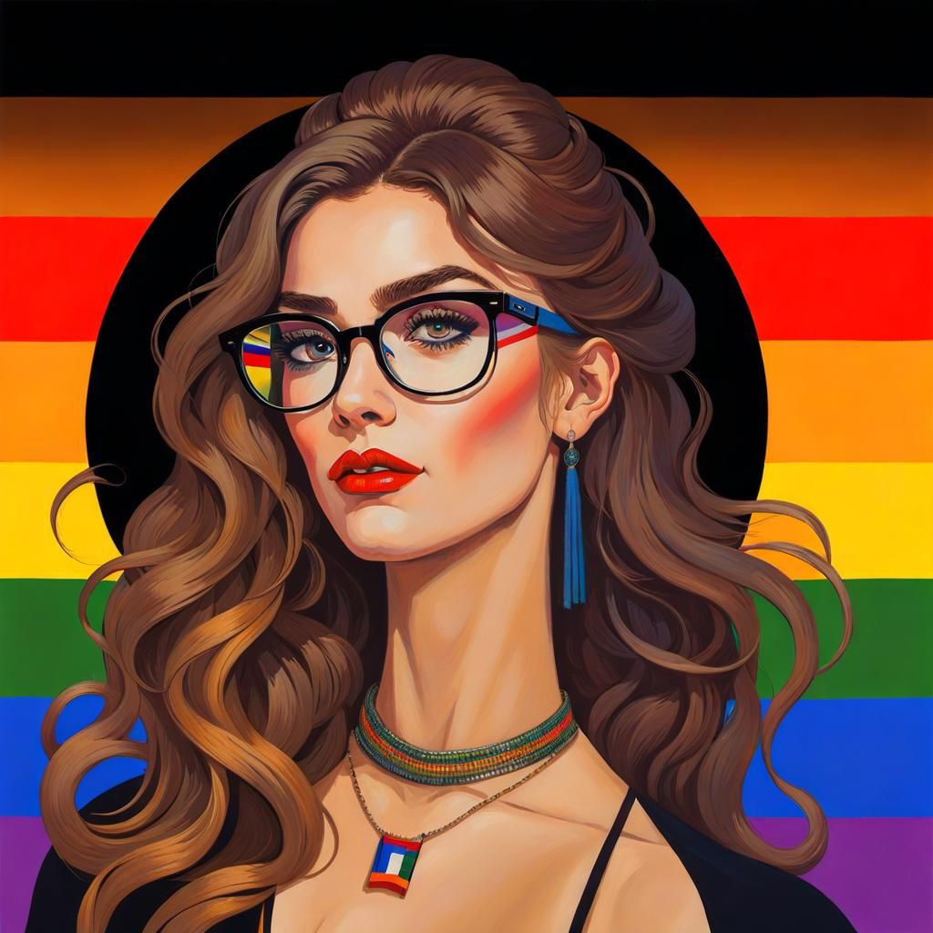 Modern Dutch Woman with LGBTQ Flag, Art Nouveau Style