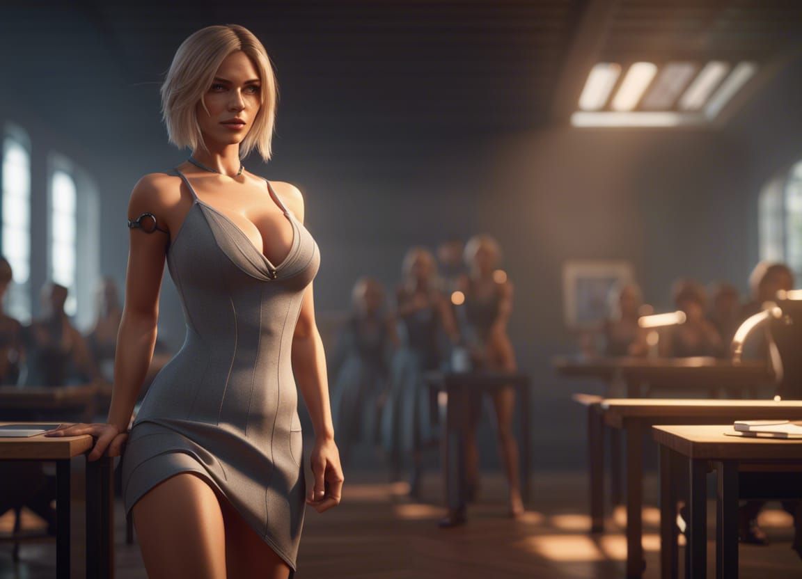 Female Teacher in Revealing Outfit, 3D Cinematic Style