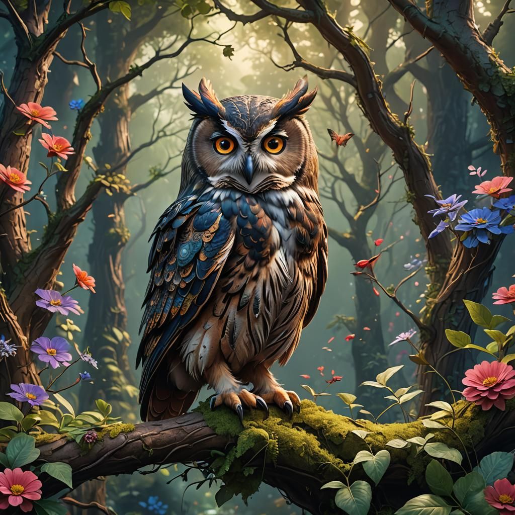 Fantastical Love Owl in Detailed Matte Painting