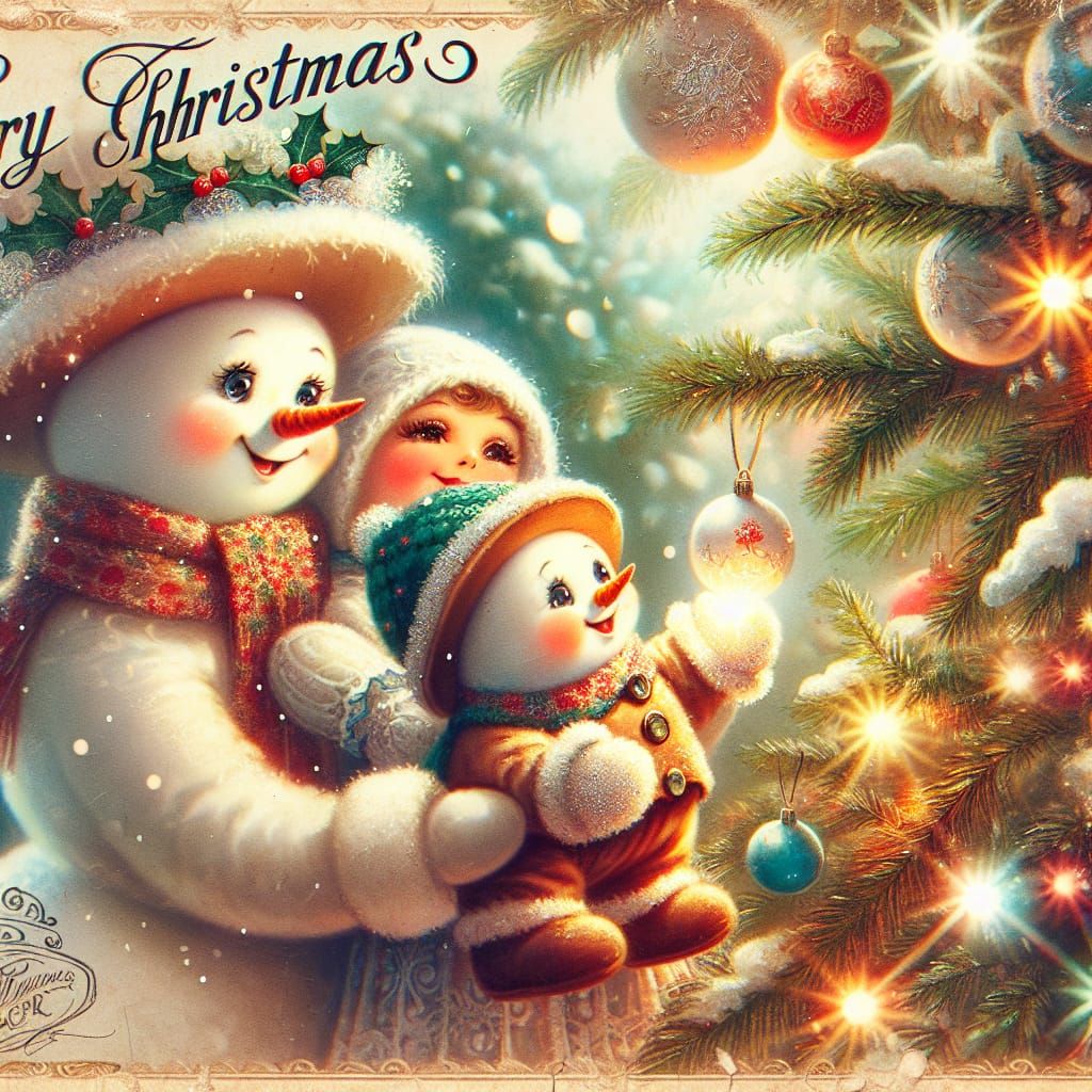 Festive Snowman Family Christmas Scene
