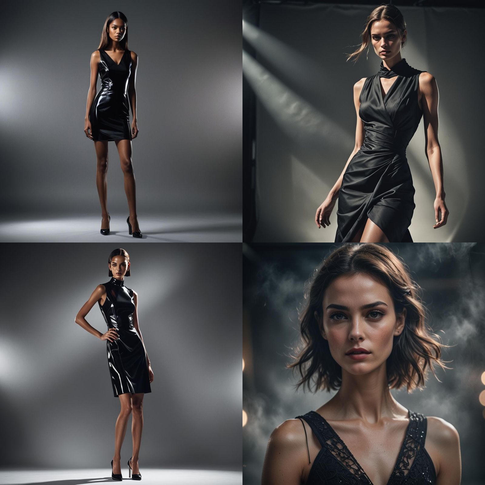 Stunning Runway Model in Black Dress, Hyperrealistic Photo