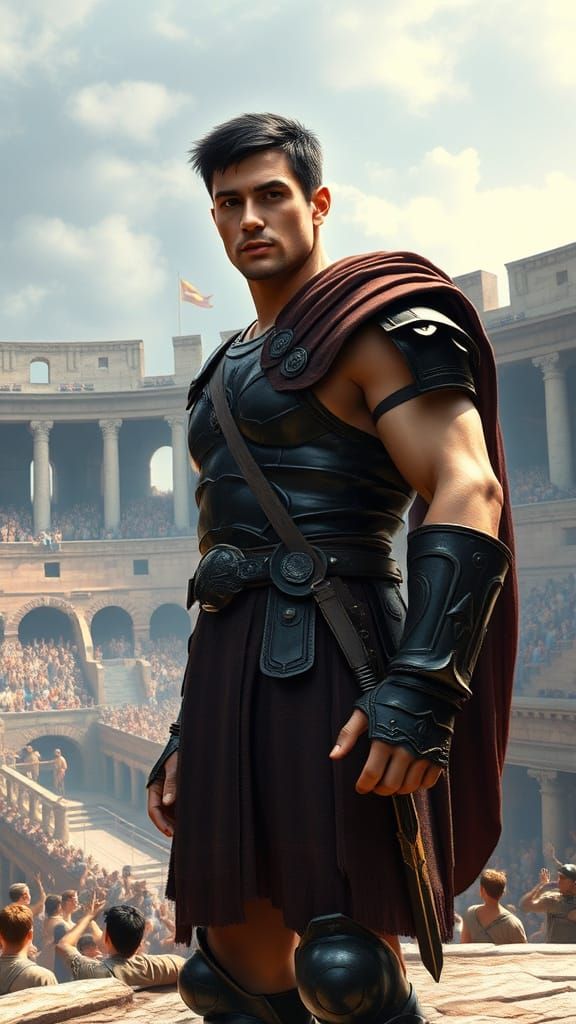 Ethereal Roman Gladiator in Ancient Colosseum