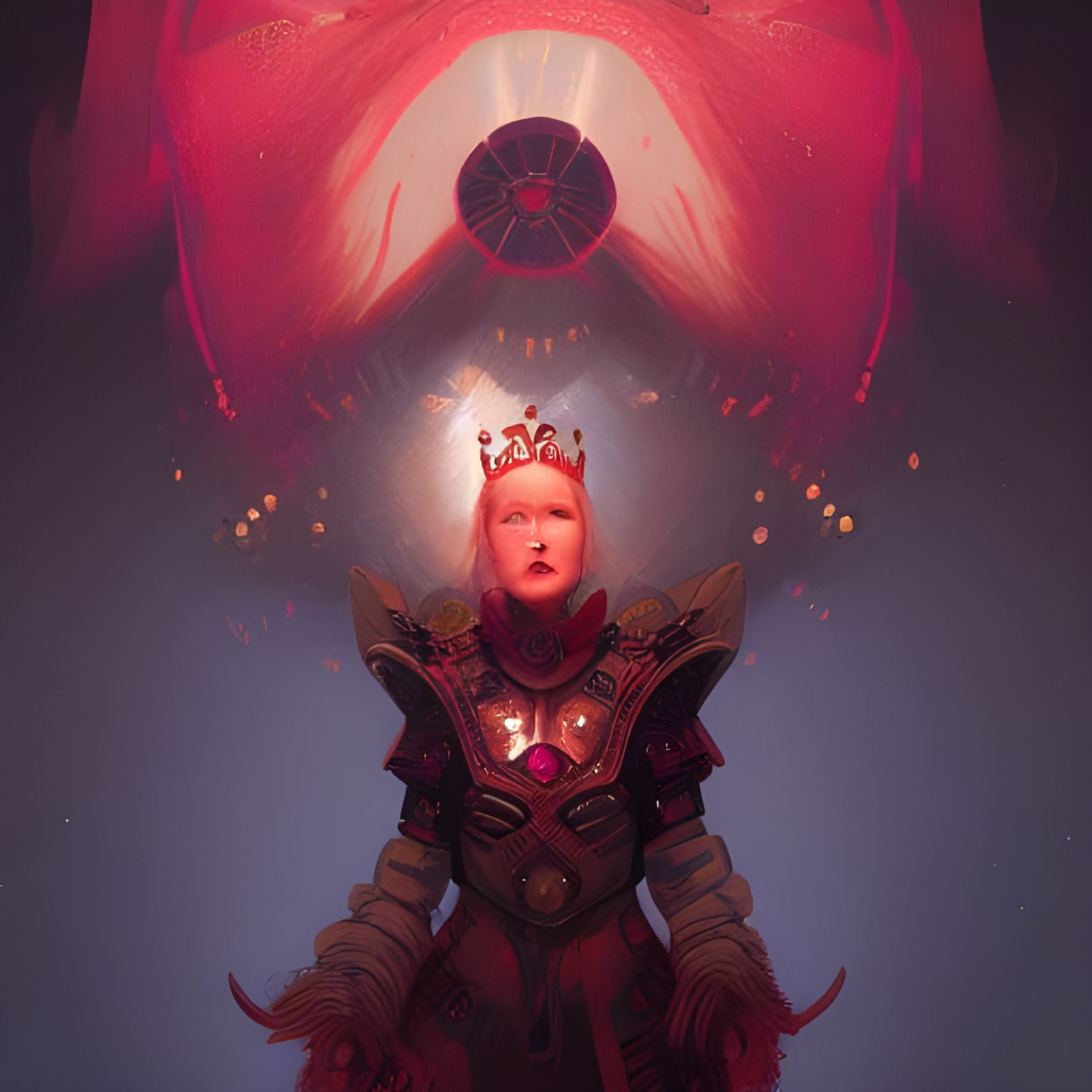 Robot Viking Queen in Battle with Northern Lights