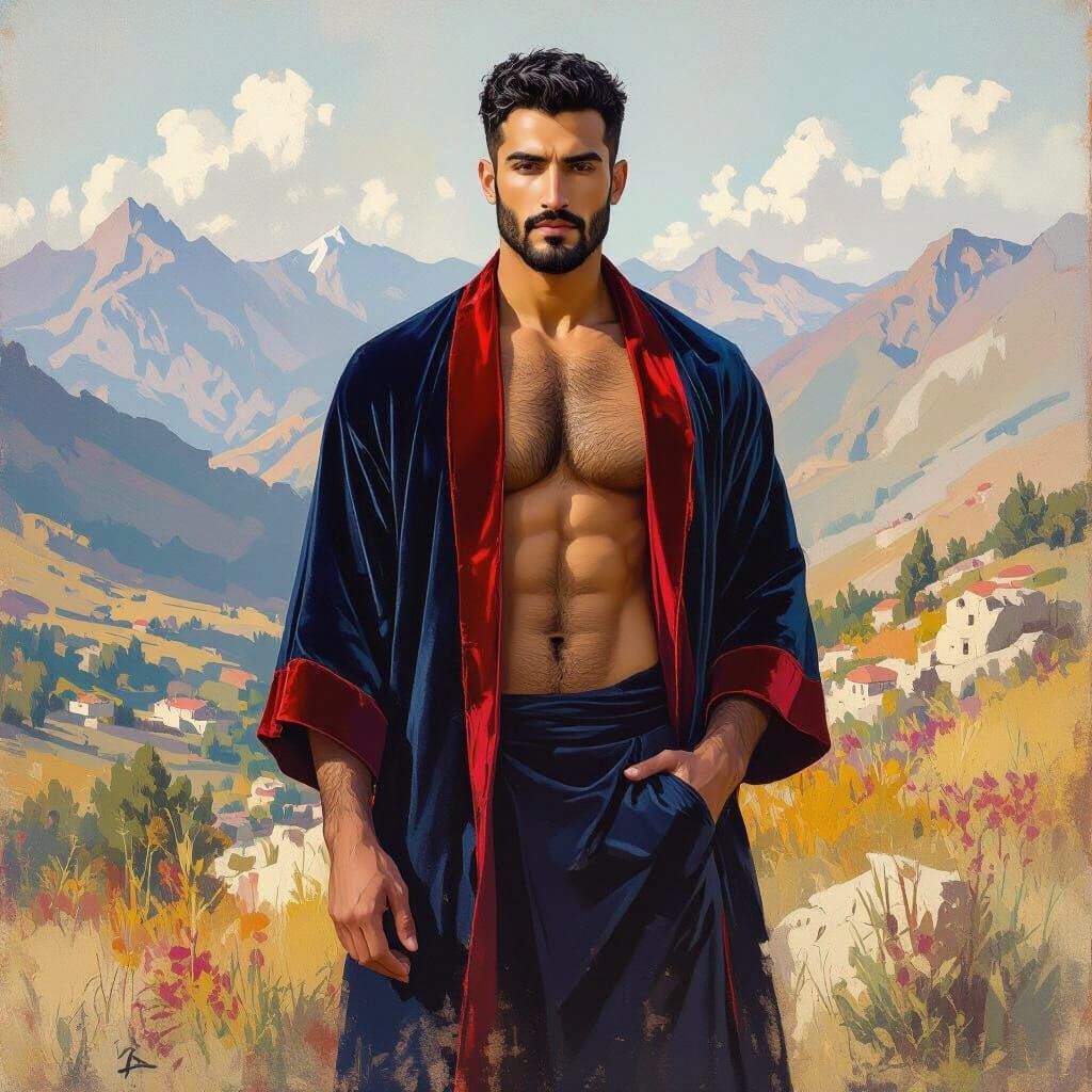 Portrait of Man in Bathrobe, Impressionist Style