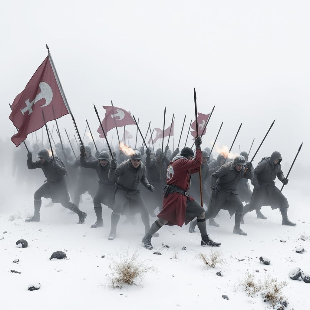 Epic Battle Scene: 500 Warriors March to War