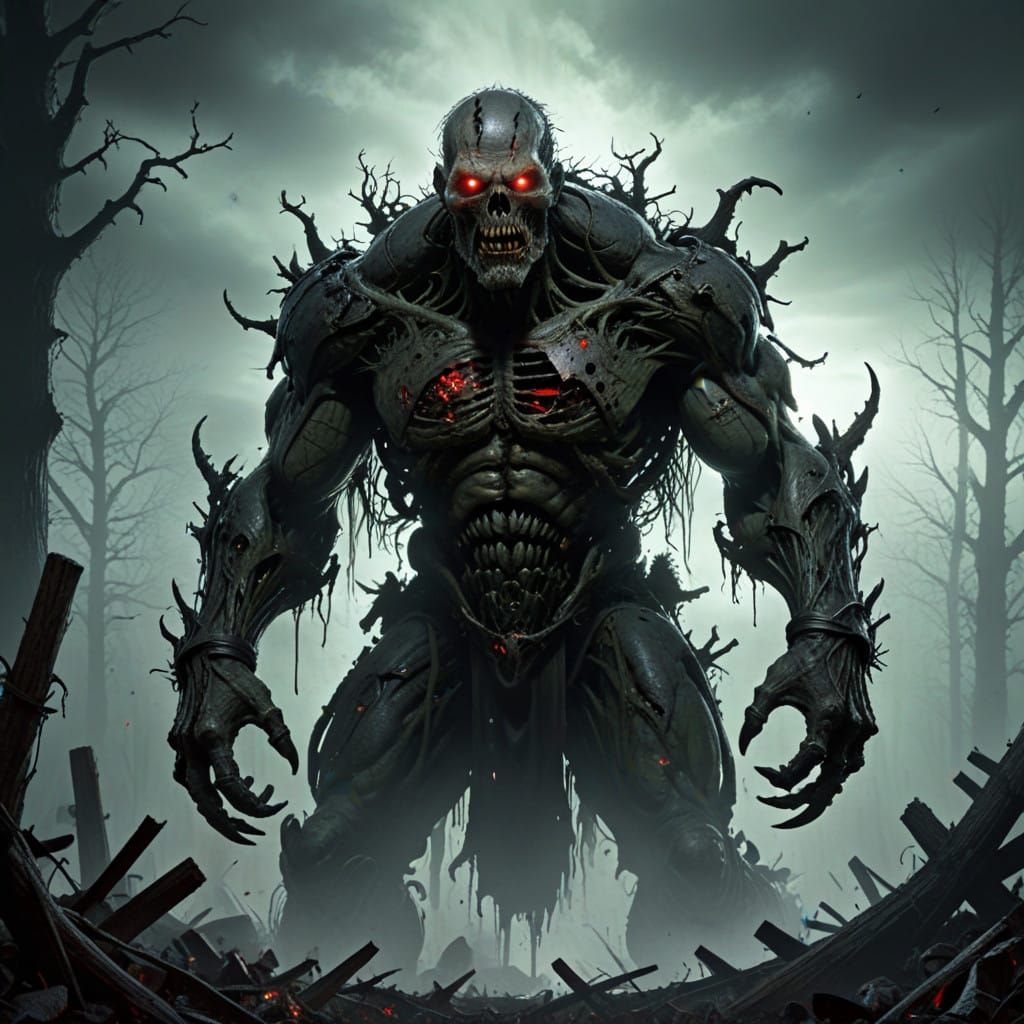 Gothic Horror Zombie in Dark, Post-Apocalyptic Landscape