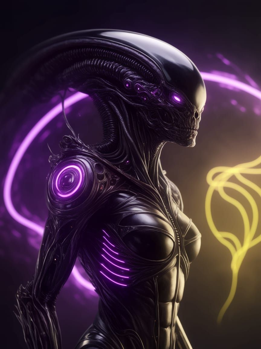 Biomechanical Alien in Cyberpunk Universe