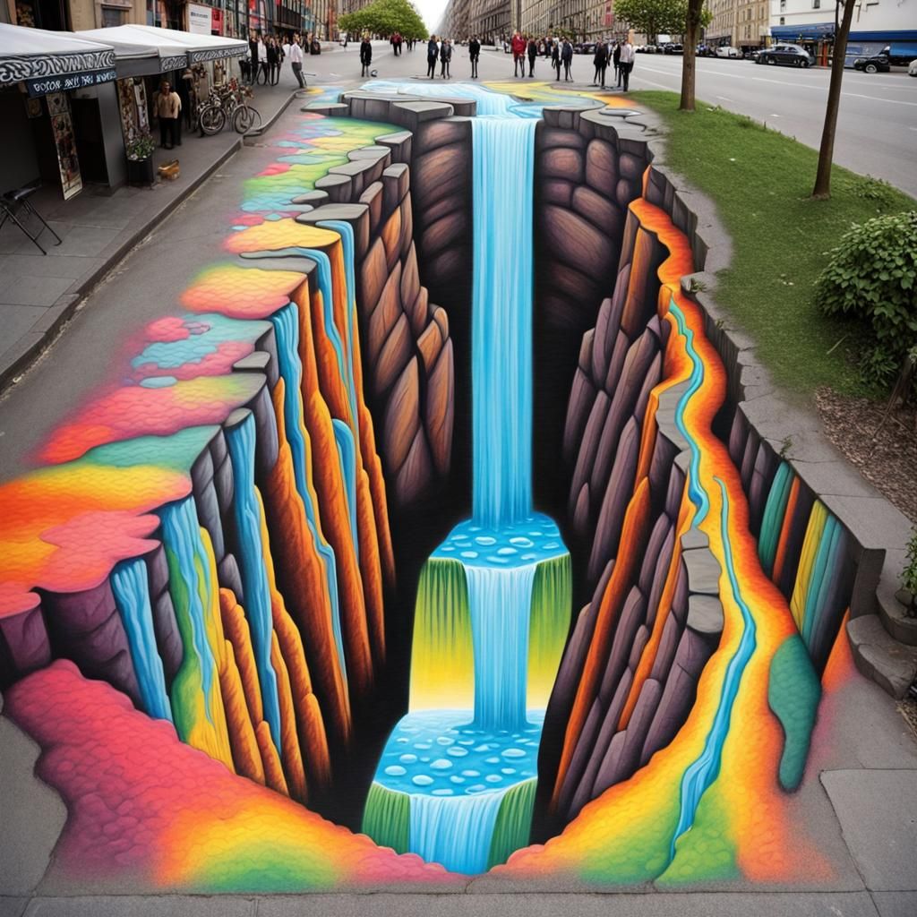 Sidewalk Chalk Art: Waterfall Optical Illusion
