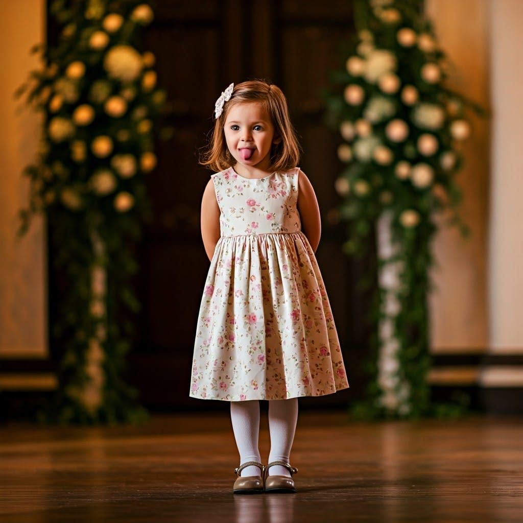 Playful Girl at Wedding Ceremony in Soft Focus