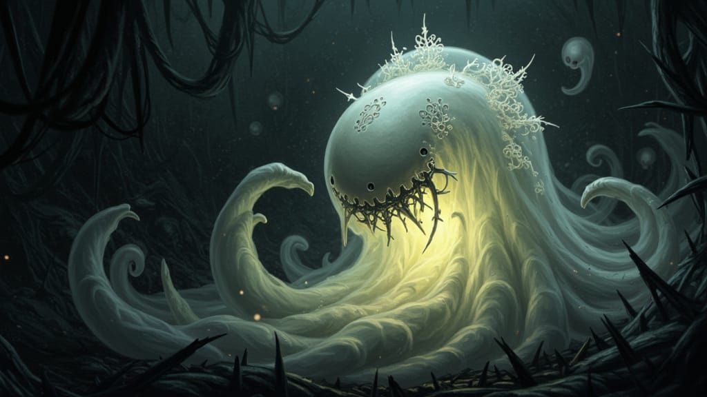 Glowing Veiled Creature in Dark Fantasy Art Style