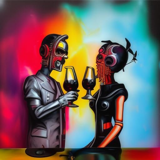 Cyberpunk Lovers Drinking Wine in a FunkoPOP Style