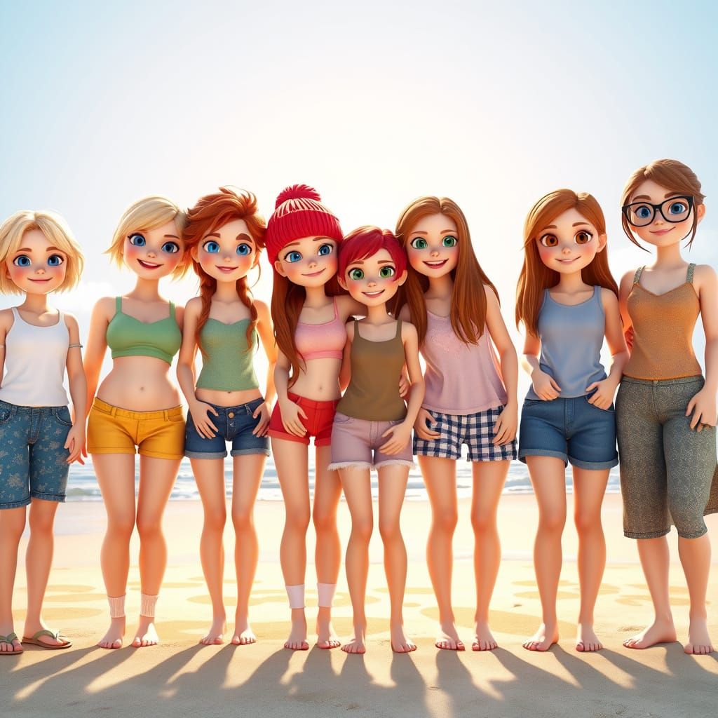 Vibrant Beach Scene in Pixar-Inspired 3D Digital Art
