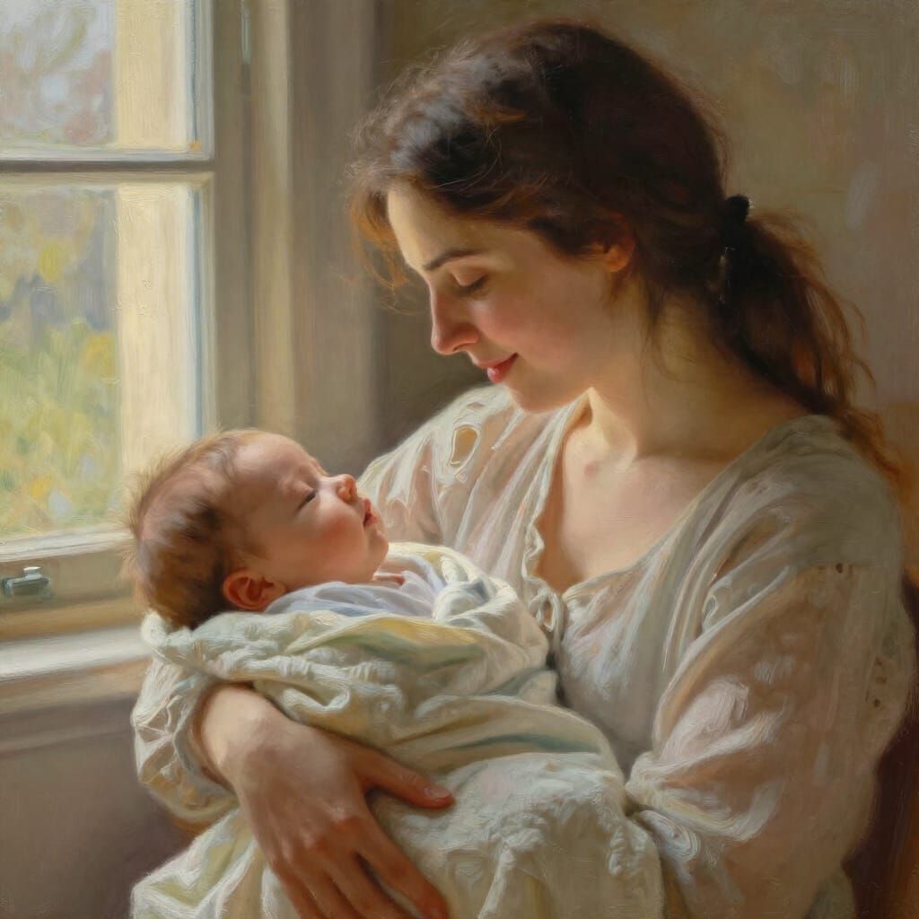 Mother and Baby in Soft, Warm Light