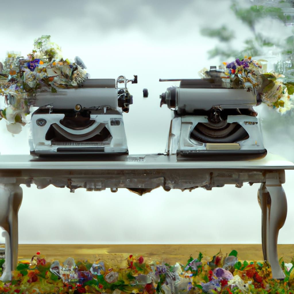 Summer Wedding Typewriters with Elegant Floral Arrangement