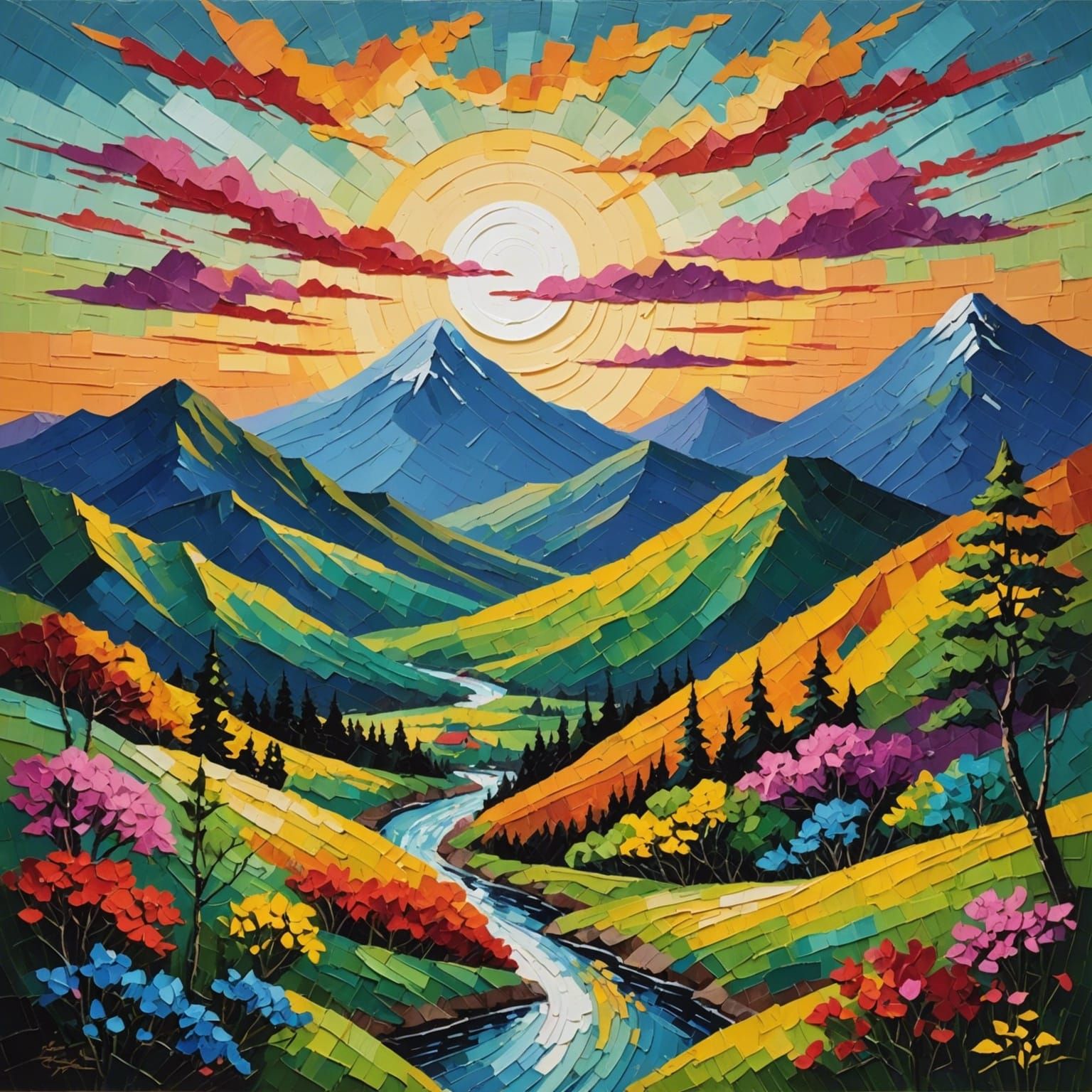 Beautiful Impasto painting, palette knife technique with thi...