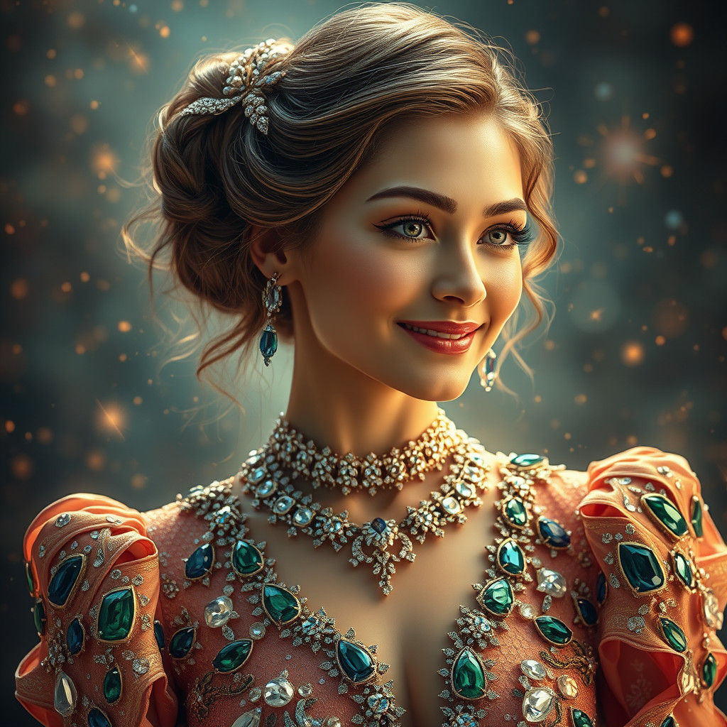 Ethereal Woman in Jewels, Dreamlike Portrait