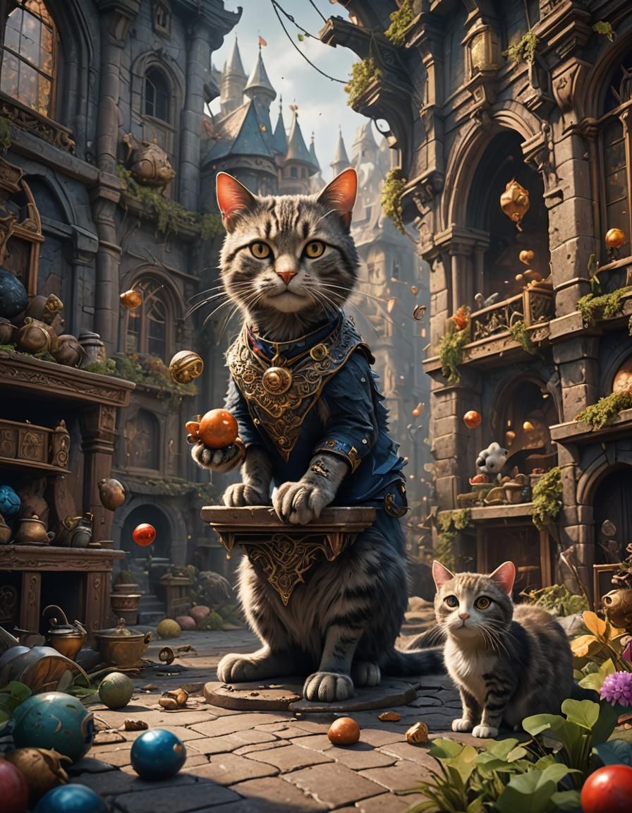 Fantastical Cat and Mouse Game Painting