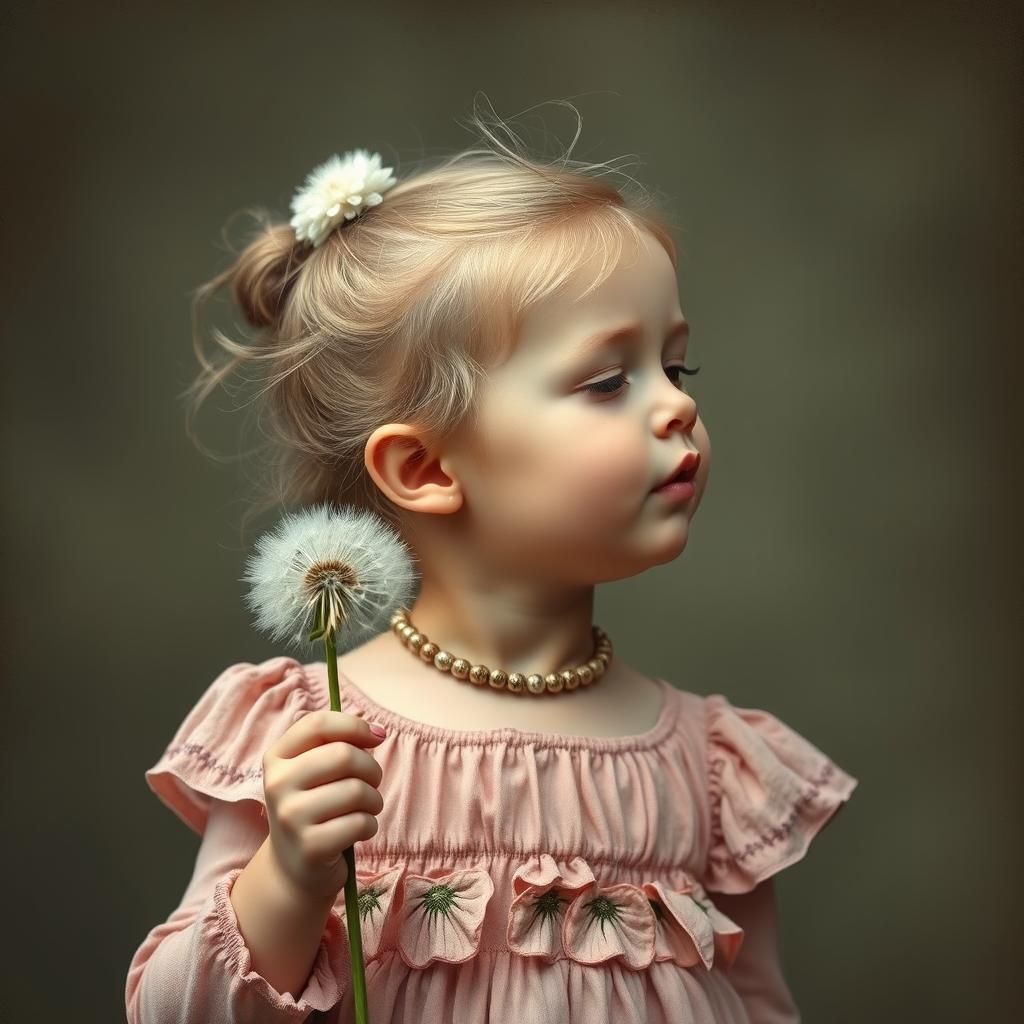 Girl Blowing Dandelion Flower Portrait