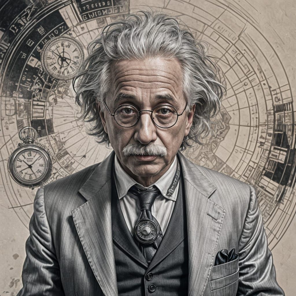 Einstein Portrait in Cubist Style, Detailed Lighting