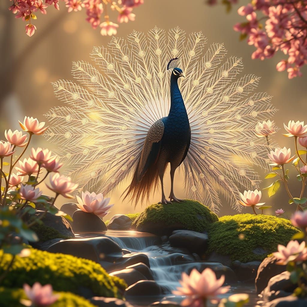 Ethereal Peacock in Dreamlike Garden