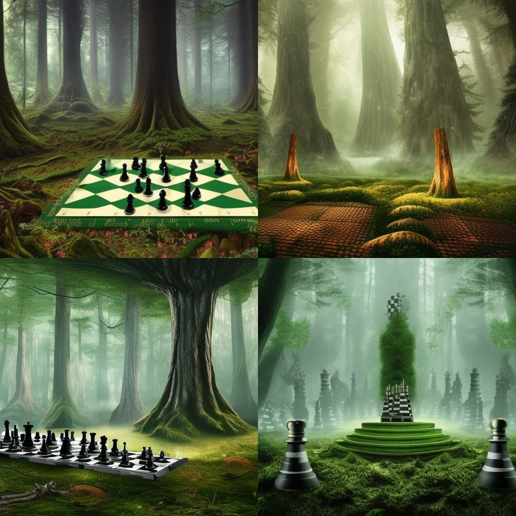 Magical Chessboard Forest with Giant Pieces