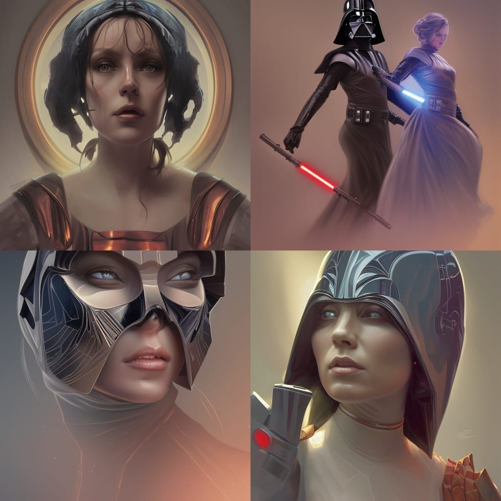 Female Darth Vader Dancing Portrait in Art Nouveau Style