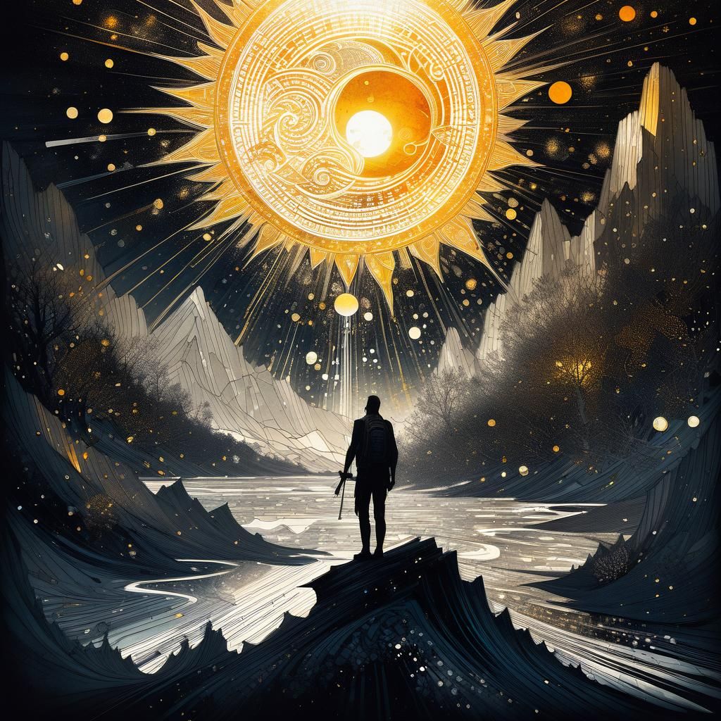 Fantasy Chiaroscuro Ink Painting with Double Exposure