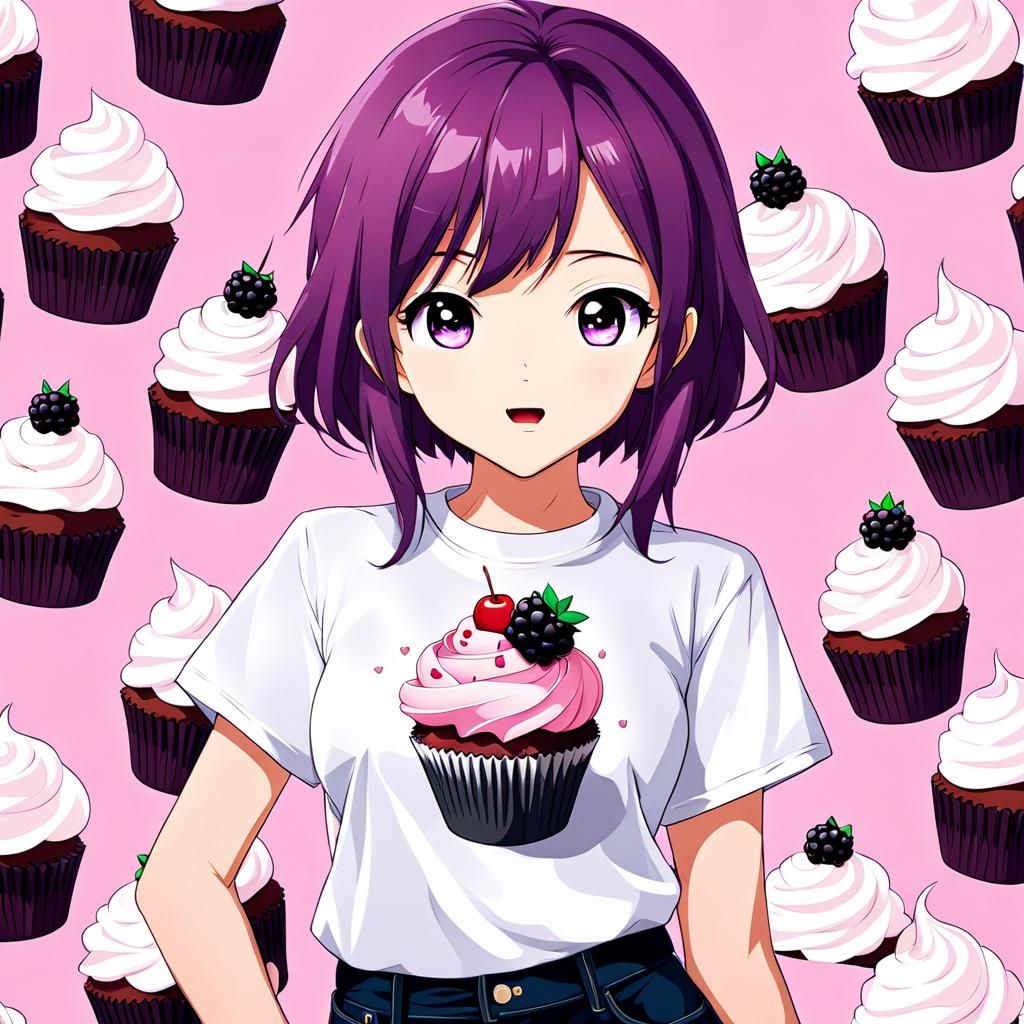 Anime Shirt with Blackberry Cupcake Print