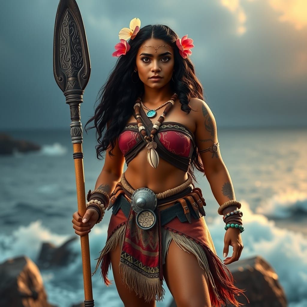 Pacific Islander Warrior Goddess in Battle-Ready Armor