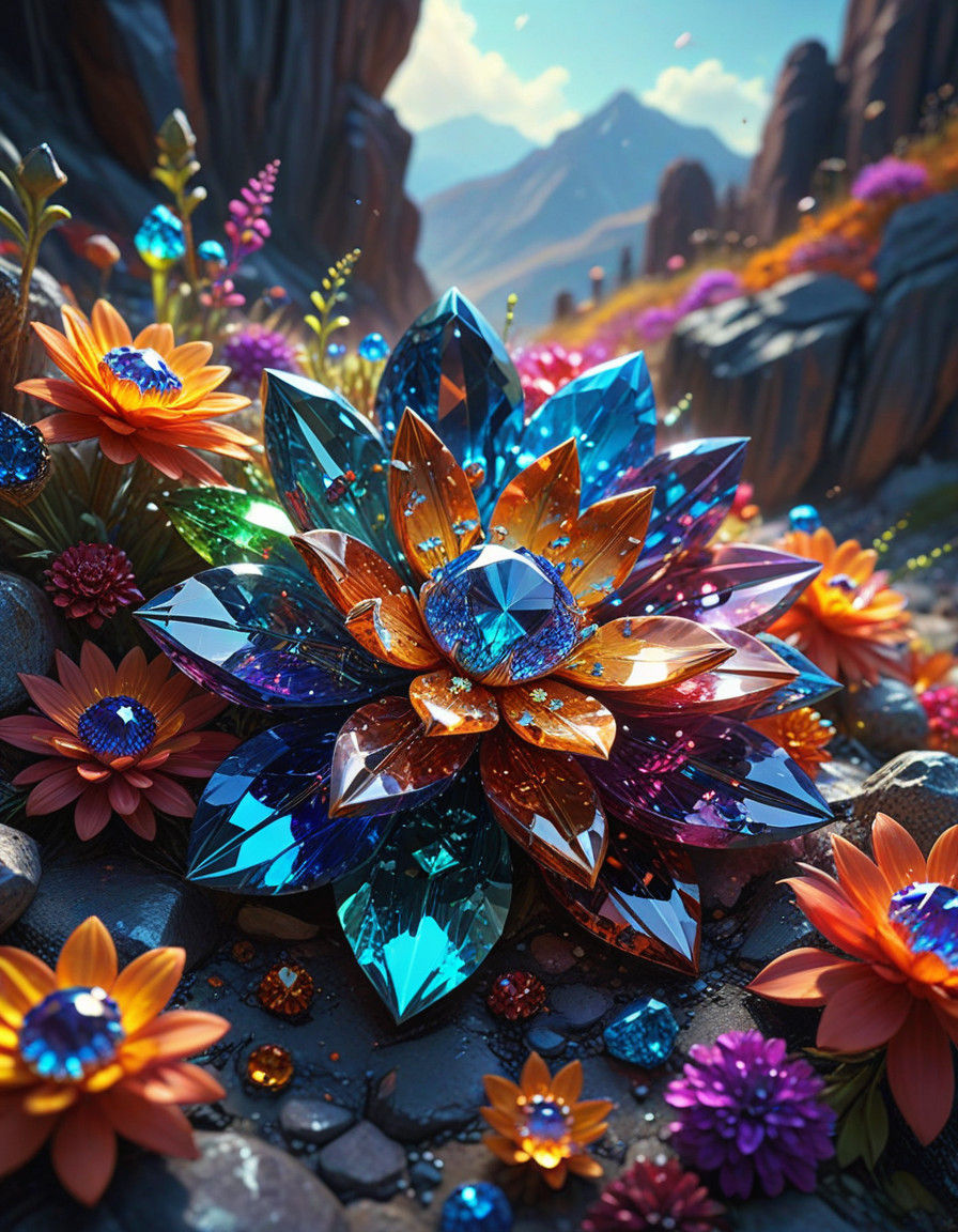 Vibrant Gemstone Paradise in Hyperrealistic Masterpiece Art