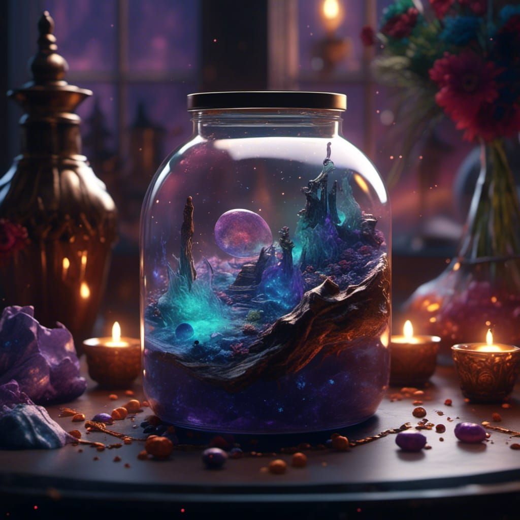 Galaxy in a Jar on Witch's Table