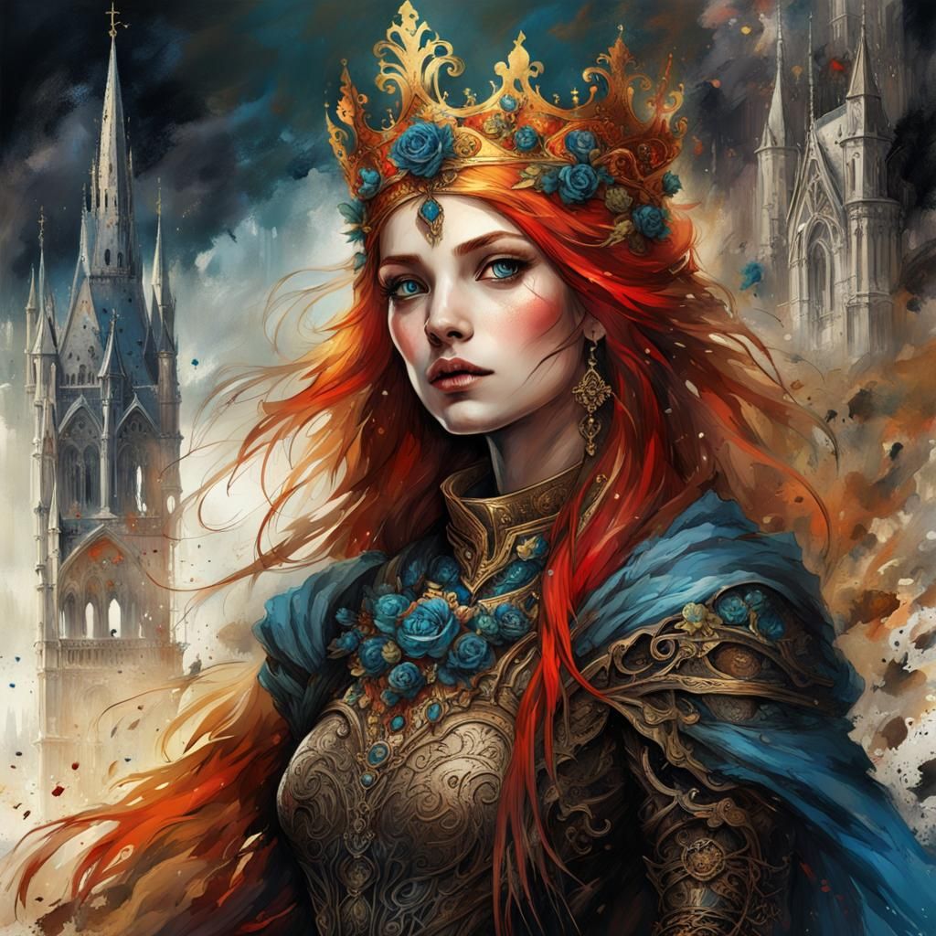 Auburn-Haired Princess in Gothic Dark Fantasy Style