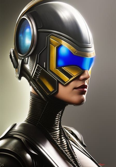 Futuristic Female Judge Portrait in Cyberpunk Style